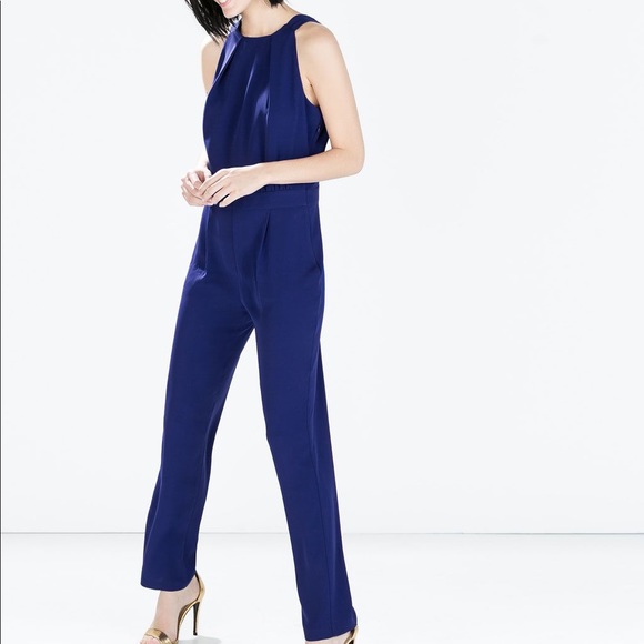 blue backless jumpsuit